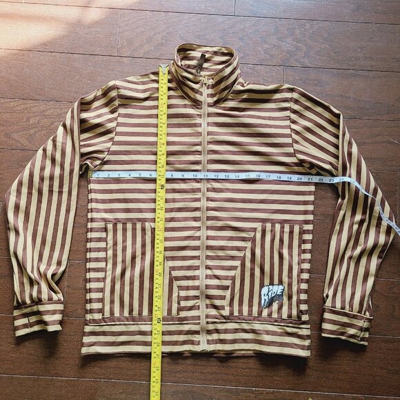 RIDE SNOWBOARDS Zip-Up Jacket with Thumb Holes, BROWN Striped, Pockets. - Picture 9 of 16